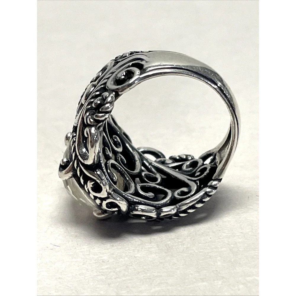 Carolyn Pollack 925 Sterling Silver Faceted Clear Stone Ring Size 7 Ornate